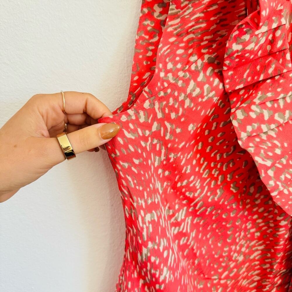 BANANA REPUBLIC Salmon Pink Cream Beige Print Neck Tie Button Tank Top Blouse S - Picture 6 of 14